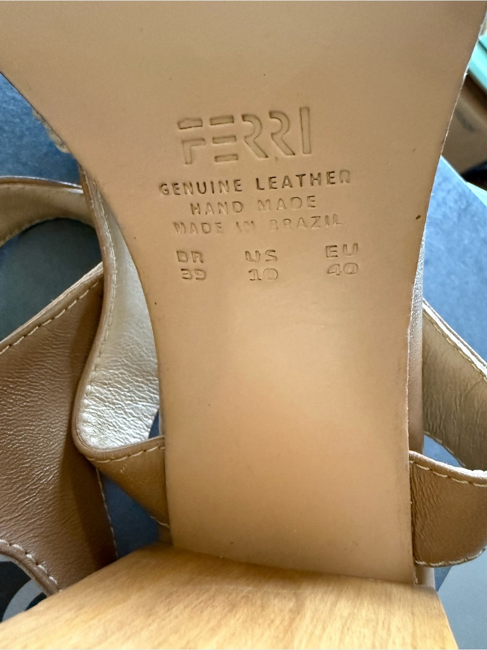FERRI
Womens Tan Leather Slingback Sandals with Aqua Block Heel - Picture 11 of 11